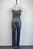 Black Sexy Solid Backless Strapless Skinny Jumpsuits