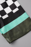 Grüne lässige Sportswear Print Patchwork Reißverschluss Kragen Bleistiftrock Kleider