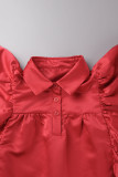 Rode casual effen patchwork vouw V-hals A-lijn jurken