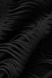 Zwarte Sexy Street Solid Patchwork Kokerrokjurken met capuchon en kraag