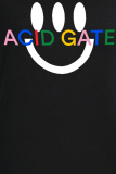 Camisetas con cuello en O y letras de patchwork con estampado lindo de calle negro