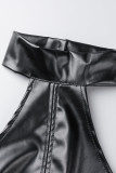 Black Sexy Solid Patchwork Backless Halter Pencil Skirt Dresses