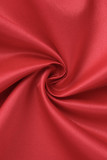 Rote, lässige, solide Patchwork-Faltkleider mit V-Ausschnitt und A-Linie