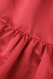 Robe rouge décontractée en patchwork uni à col en V et à encolure en V
