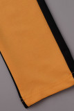 Mandarinröd Casual Solid Patchwork med bälte Vänd-bak krage Raka klänningar