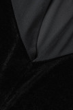 Macacão regular preto sexy sólido patchwork transparente com decote em O