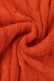 Arancio casual solido patchwork O collo manica lunga due pezzi
