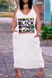 Robe longue à bretelles spaghetti imprimées blanches et noires sexy robes de grande taille