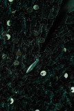 Inktgroene elegante effen pailletten patchwork gevouwen avondjurken met V-hals