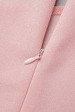 ピンク エレガント ソリッド パッチワーク フォールド オブリーク カラー ワンステップ スカート ドレス