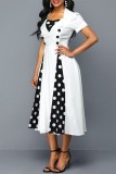 Белое повседневное платье с коротким рукавом и квадратным воротником в горошек в стиле пэчворк Платья