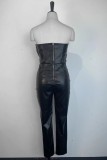 Black Sexy Solid Backless Strapless Skinny Jumpsuits