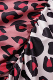 Rode sexy print luipaard patchwork vouw halter een stap rok plus size jurken