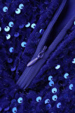 Kleurrijke blauwe sexy stevige patchwork veren spleet strapless onregelmatige jurk jurken
