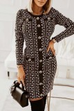 White Casual Print Patchwork O Neck Long Sleeve Dresses