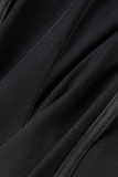 Zwarte Sexy Effen Patchwork Doorzichtige Asymmetrische Kraag Skinny Jumpsuits