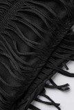 Zwarte Sexy Street Solid Patchwork Kokerrokjurken met capuchon en kraag