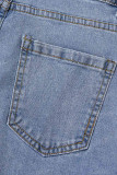 Deep Blue Street Plaid Print Patchwork High Waist Flare Leg Denim Jeans