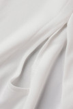 Weiße, lässige, elegante, solide Patchwork-Strickjacke mit Kragenoberbekleidung