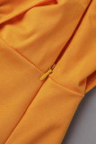 Gelbe, elegante, solide Patchwork-Bleistiftrock-Kleider mit Falten und V-Ausschnitt