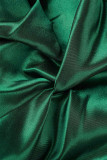 Bläck Grön Eleganta solida paljetter Patchwork Vik V-ringad aftonklänning