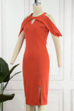 Vestidos saia única com decote em bico e elegante vermelho tangerina