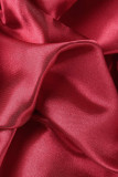 Rode elegante effen pailletten patchwork vouw V-hals avondjurkjurken