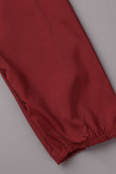Rote, lässige Patchwork-Schnalle mit Gürtel und geraden Overalls