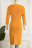 Amarillo Elegante Sólido Patchwork Pliegue V Cuello Lápiz Falda Vestidos