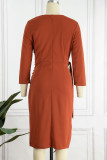 ピンク エレガント ソリッド パッチワーク フォールド オブリーク カラー ワンステップ スカート ドレス