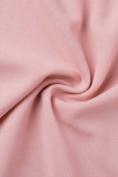 Vestidos de saia única com gola oblíqua em patchwork rosa elegante e liso