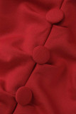 赤 カジュアル ソリッド パッチワーク Vネック トランペット マーメイドドレス