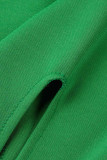 Vert Élégant Patchwork Solide O Cou Une Étape Jupe Robes