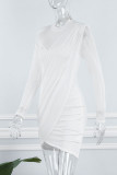 Vestidos de saia lápis com decote em O branco sexy sólido patchwork