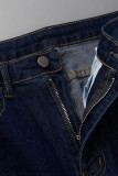 Jeans jeans preto casual patchwork sólido de cintura alta