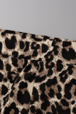 Jaune sexy léopard pompon skinny taille haute crayon pleine impression bas