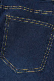 Черные повседневные однотонные джинсы с высокой талией в технике пэчворк