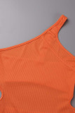Monos ajustados de cuello oblicuo de patchwork sólido de ropa deportiva casual naranja