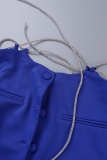 Robes de jupe de crayon de col rabattu de chaînes de forage chaudes solides sexy bleues colorées