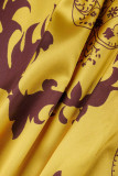 Top con collo rovesciato con fibbia patchwork stampa casual street gialla
