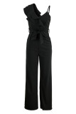 Pink Sexy Solid Patchwork Flounce Spaghetti Strap Straight Jumpsuits