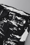 Zwarte strapless skinny jumpsuits met streetprint en patchwork