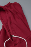 Бордовый повседневный уличный однотонный бандажный лоскутный воротник с капюшоном с длинным рукавом из двух частей