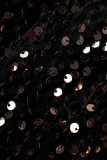 Monos flacos con cuello en O transparente de patchwork de lentejuelas sólidas sexy negro