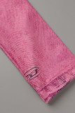 Розовый сексуальный принт пэчворк воротник на молнии с длинным рукавом из двух частей