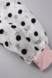 ピンク パーティー ドット パッチワーク O ネック ペンシル スカート ドレス (ベルト付き)