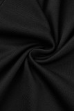 Schwarzer, lässiger, eleganter, solider Patchwork-Overall mit halbem Rollkragen und geradem Schnitt