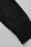 Zwart Sexy Effen Pailletten Patchwork Doorzichtige O-hals Skinny Jumpsuits