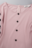Vestidos de falda de lápiz con cuello en O de retazos de lunares de fiesta rosa (con cinturón)
