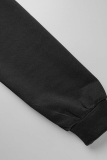 Dos piezas de manga larga con hebilla de estampado casual negro